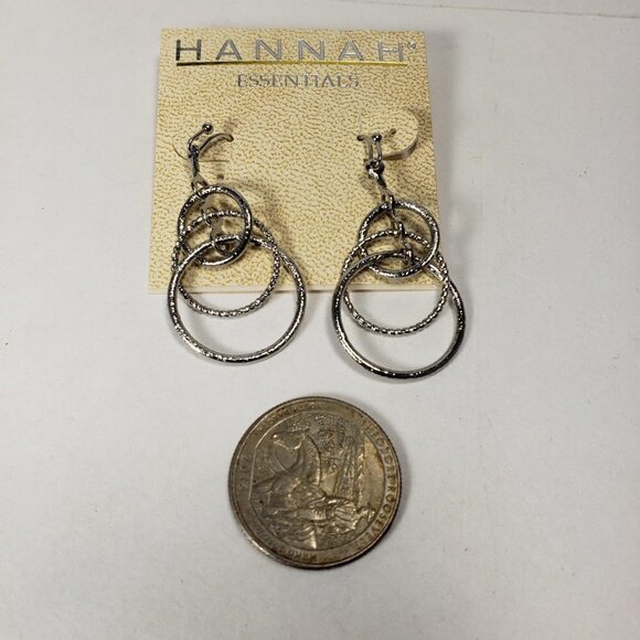 HANNAH Silver-Tone Textured Triple Hoop Drop Earrings – Trendy Statement Jewelry - Picture 8 of 10